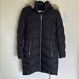 Calvin Klein Black Puffer Jacket with Fur Trim